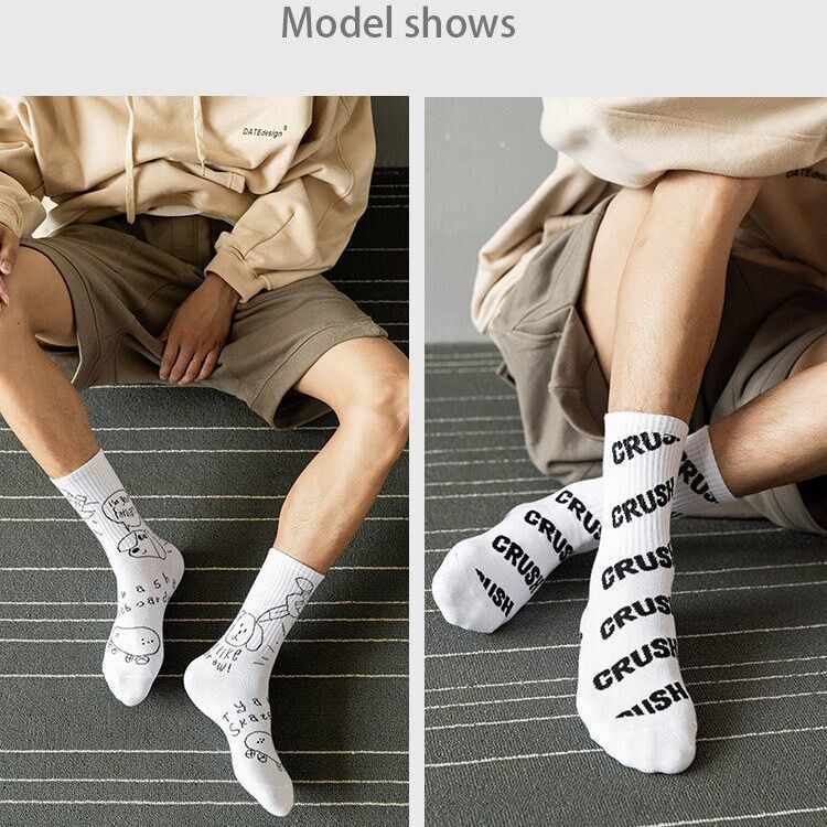 Vớ cotton Cổ Cao In Họa Tiết Hoạt Hình Phong Cách Hàn Quốc Dễ Thương Cho Nam Và Nữ JP1