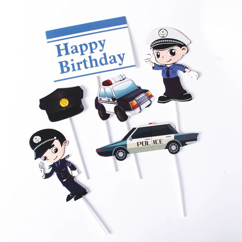Set 6 Que Cắm Trang Trí Bánh Sinh Nhật Chủ Đề Cảnh Sát Cho Bé