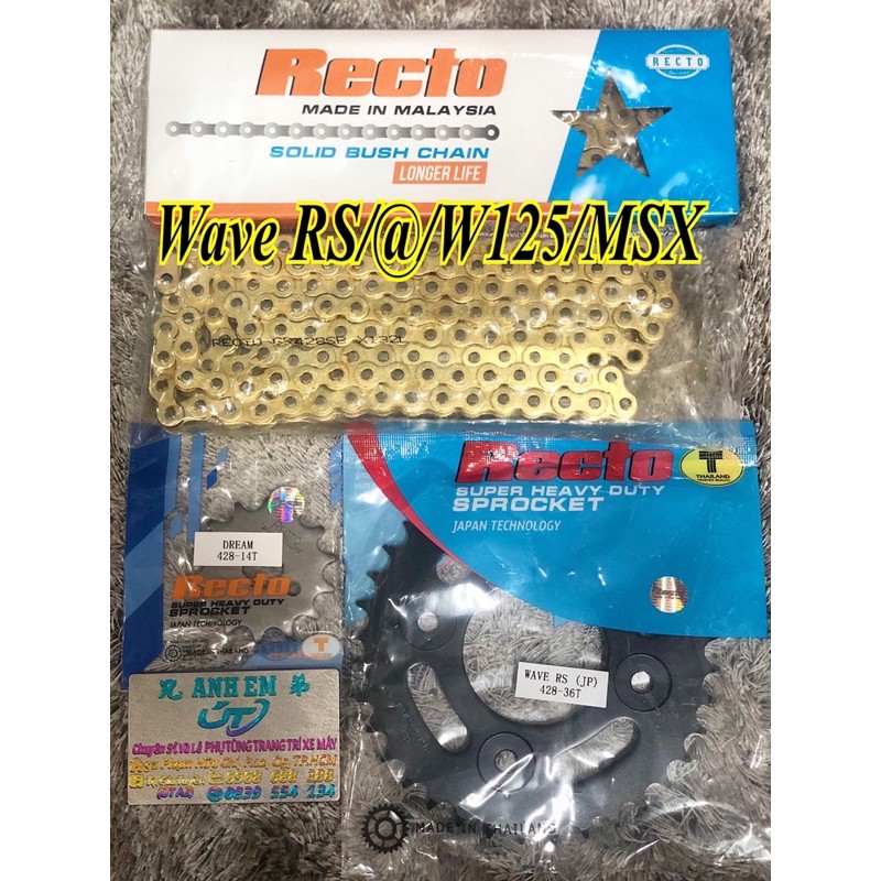 Nhông Sên Dĩa RECTO Wave RS/@/W125/W125i/Ws110/MSX 14 + 36 + 124L 9Ly Chính Hãng&gt;&gt;&gt;&gt;