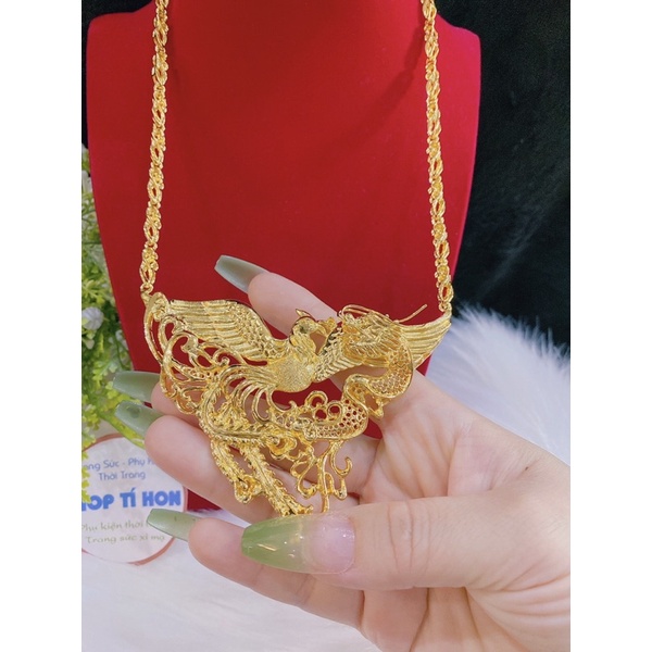 Dây chuyền cưới chạm hình rồng phụng mạ vàng 24 cao cấp mẫu mới về dây lớn nặng 1 cây chuẩn màu tiệm vang