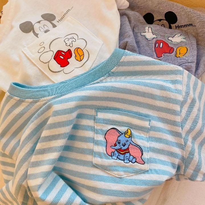 T-shirts Summer clothes new men and women baby cotton striped short-sleeved all-match mouse clothes✨chaperon✨