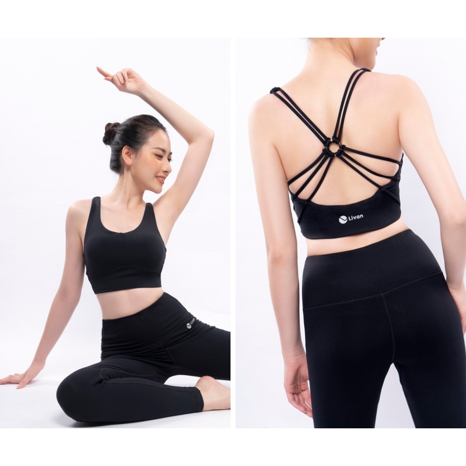 Bộ Đồ Tập Gym Yoga Livan Soft Lavish Màu Đen Tặng Kèm Mút Ngực Cao Cấp