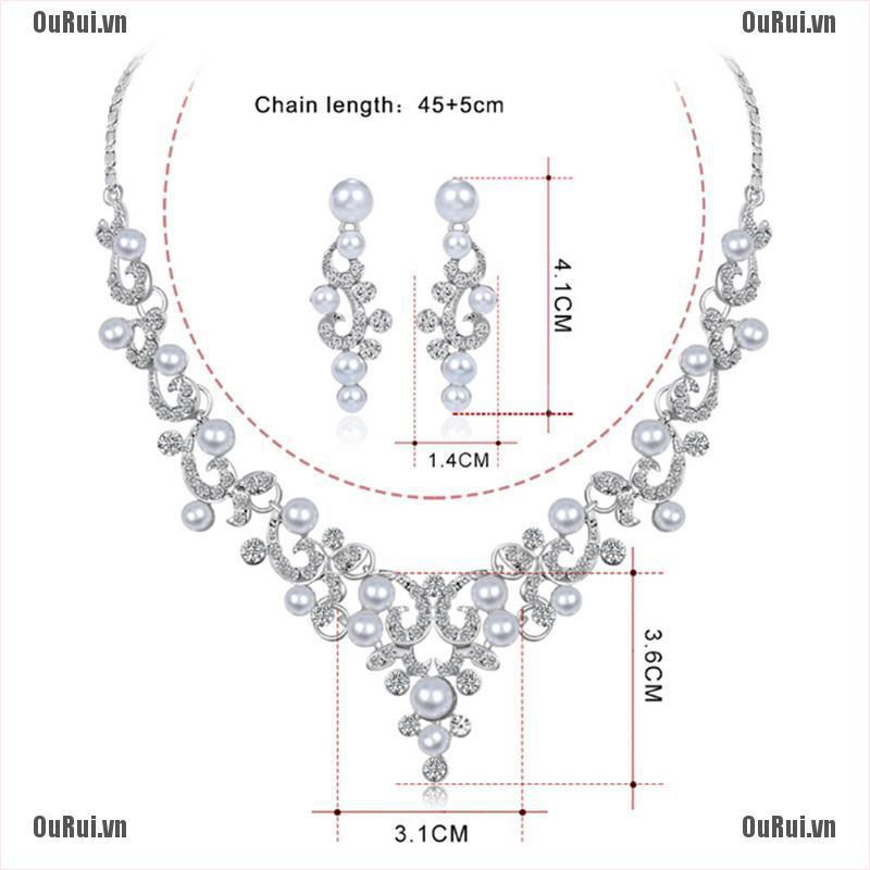 Bộ nữ trang gồm vòng cổ và khuyên tai đính ngọc trai giả thời trang sang trọng cho nữ