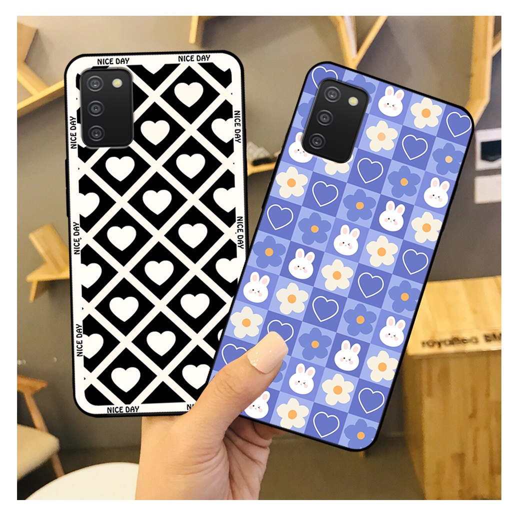 Ốp lưng Samsung A02s - Samsung A03s in hoạ tiết caro trái tim đen trắng, gấu bear cute đáng yêu