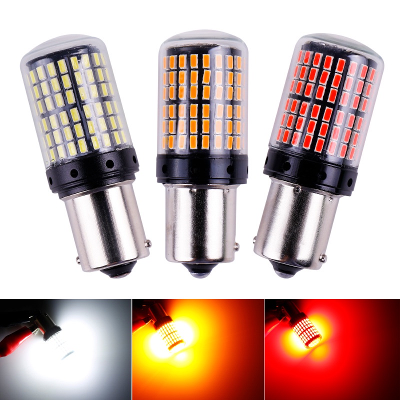 1pc 1156 BA15S t15 P21W Bóng Đèn LED BAU15S PY21W 7440 W21W P21 / 5W 1157 BAY15D 7443 3157 144smd Đèn CanBus Bật Đèn Tín Hiệu Không Có Flash