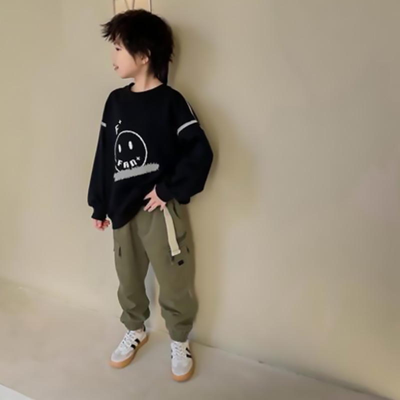 Quần Yếm Cotton Màu Đen / Xanh Lá Thời Trang Thu Đông Cho Bé Trai