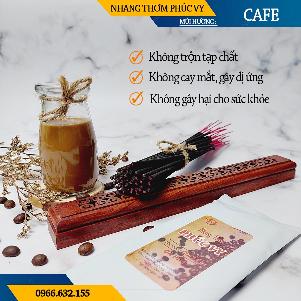 Nhang Thơm Phúc Vy Hương Cafe - Túi 39 Cây 28cm, Ít Khói, Thơm Nhẹ, Dễ Chịu, Không kích mũi