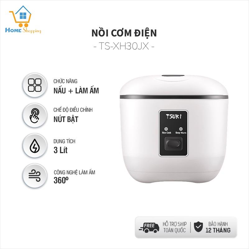 Nồi cơm điện TSUKI XH30JX dung tích 3Lit, nhiều chế độ nấu, hộp kim nhôm nóng nhanh, hàng chính hãng, bảo hành 12 tháng