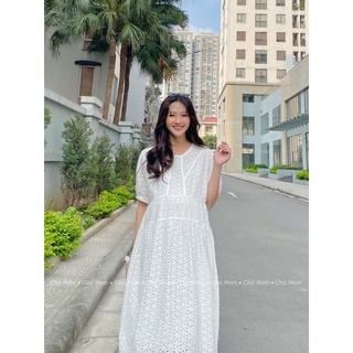 Váy bầu maxi thô hoa thêu