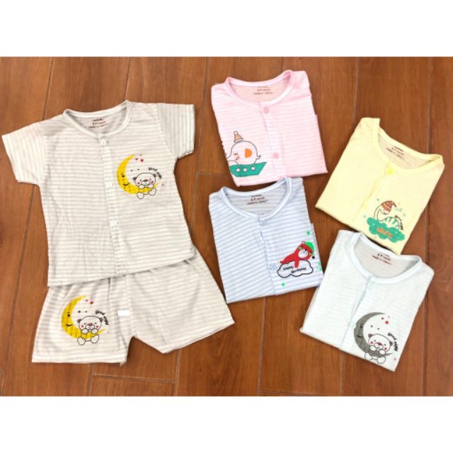 Bộ cộc tay kẻ cotton cúc giữa 0-12m (4-12kg)