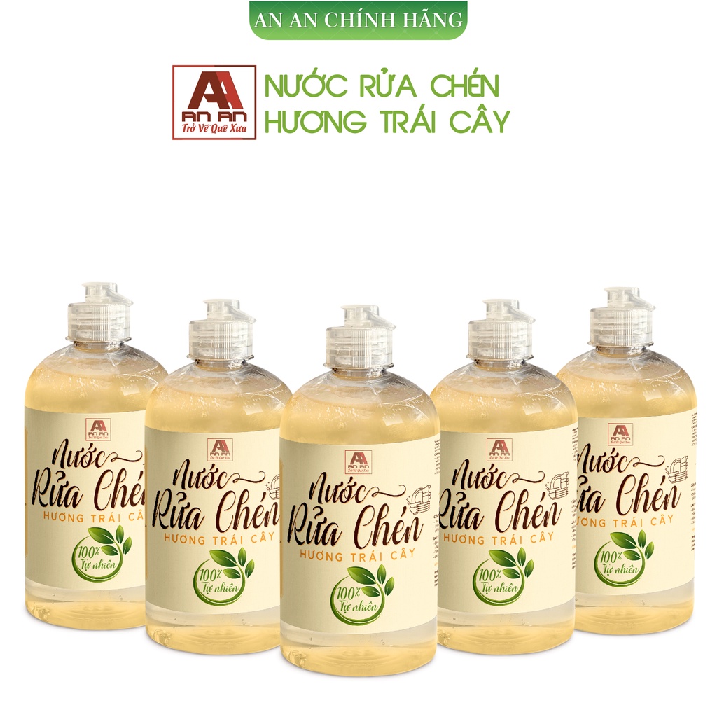 Nước rửa chén AN AN dung tích 500ml combo 5 chai tiết kiệm hơn , nguyên liệu thảo mộc từ enzym bồ hòn an toàn sử dụng.