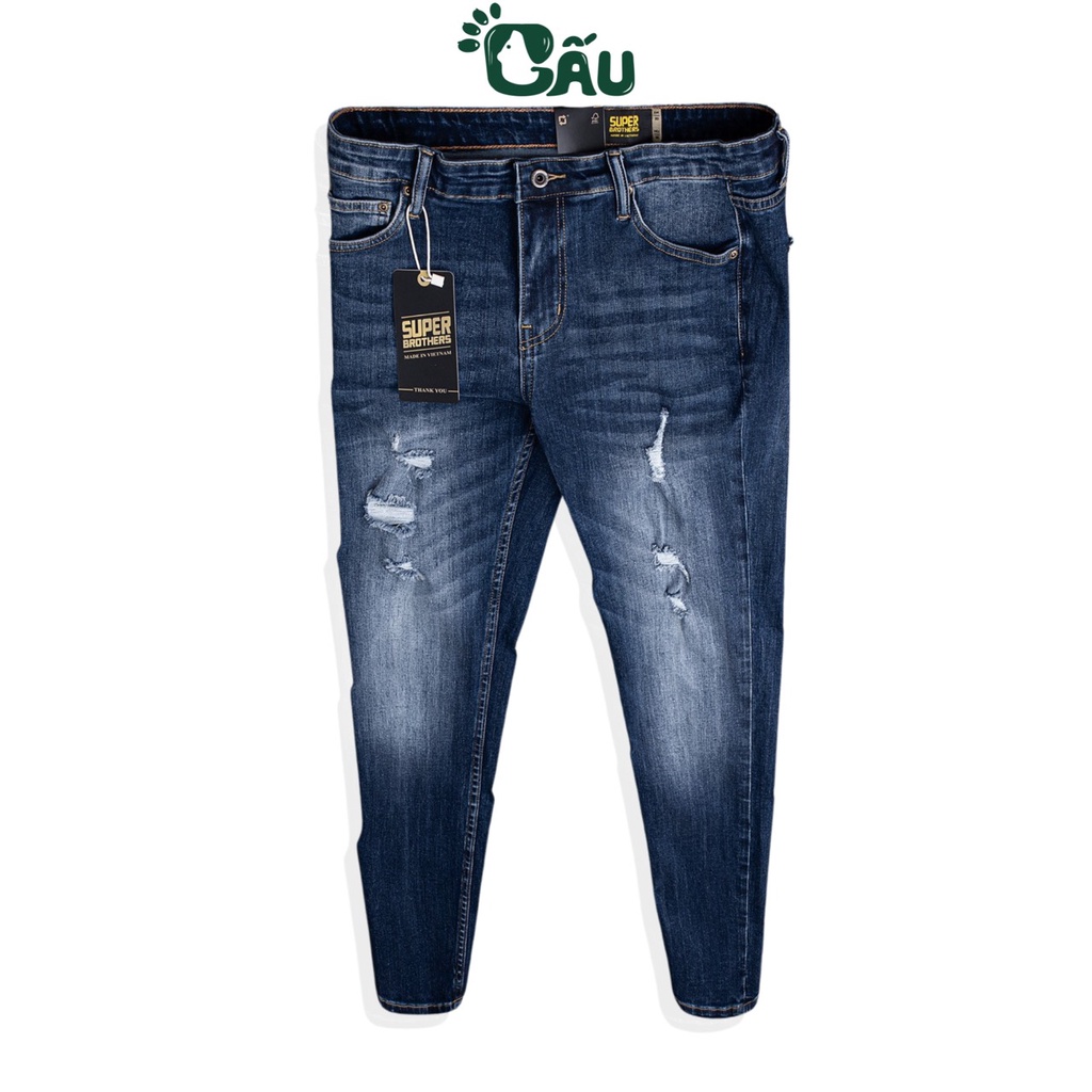 Quần jean nam rách Gấu 194 wass kiểu vải jeans co dãn, dày dặn form slimfit - Xanh Xược