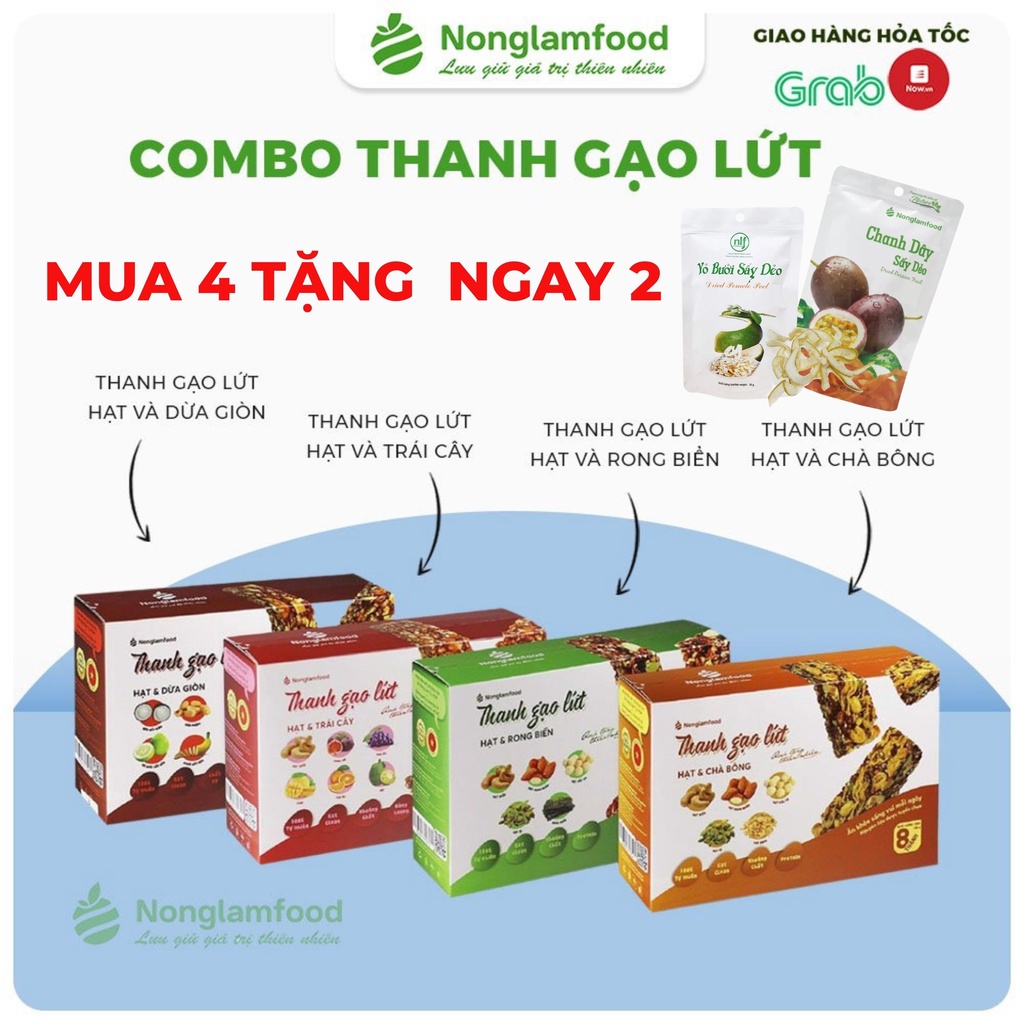 Thanh gạo lứt ngũ cốc Nông Lâm Food 4 hộp mix vị chà bông,rong biển,trái cây,dừa giòn,thanh dinh dưỡng giảm cân ăn kiêng