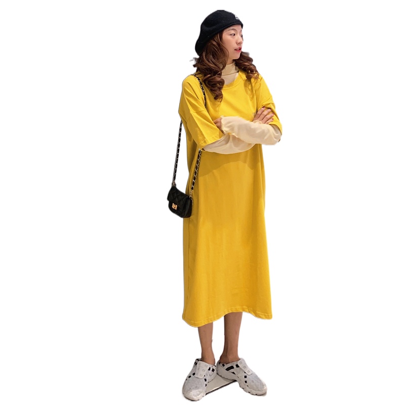 Đầm Thun Dài Qua Gối Có Túi Thời Trang Mùa Hè Hàn Quốc Dành Cho Nữ