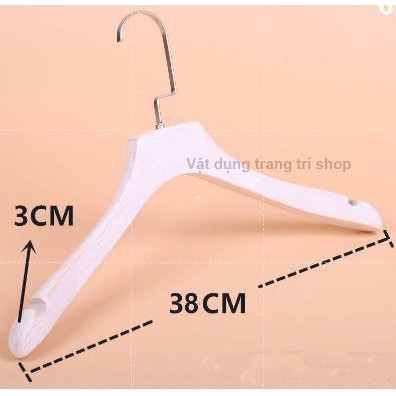 Móc Vest Gỗ Trắng Dày 2.5cm Sơn Xước 38cm ( Bộ 10 Móc)