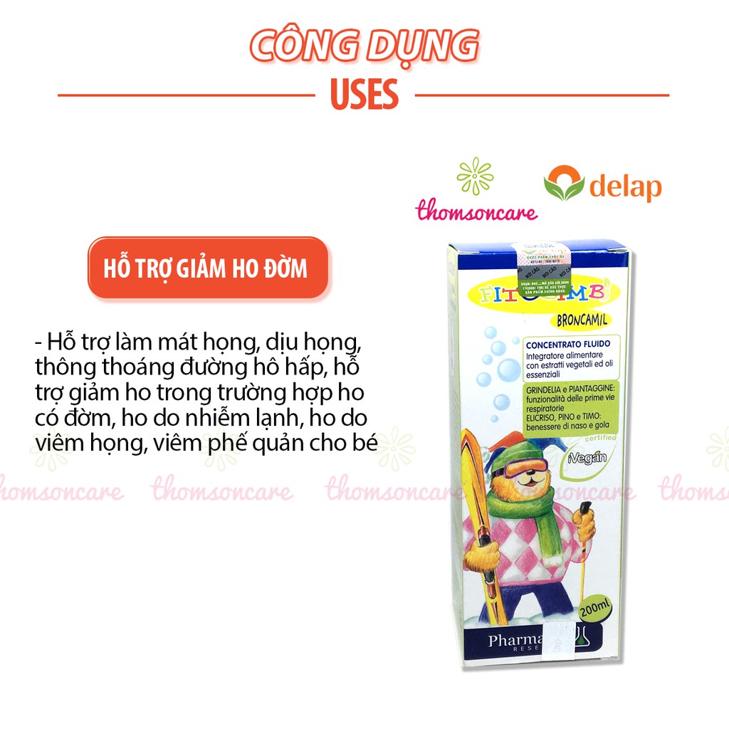 Broncamil Bimbi - Siro hỗ trợ giảm ho cho bé do lạnh, ho có đờm - của hãng Fitobimbi - Nhập khẩu từ Ý