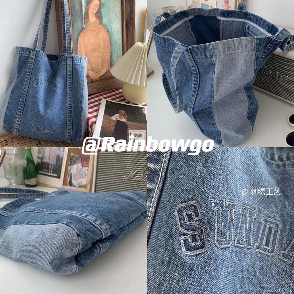 SALE Túi vải Túi xách vải denim cỡ lớn thời trang Hàn Quốc cho nữ Công suất cao 2022