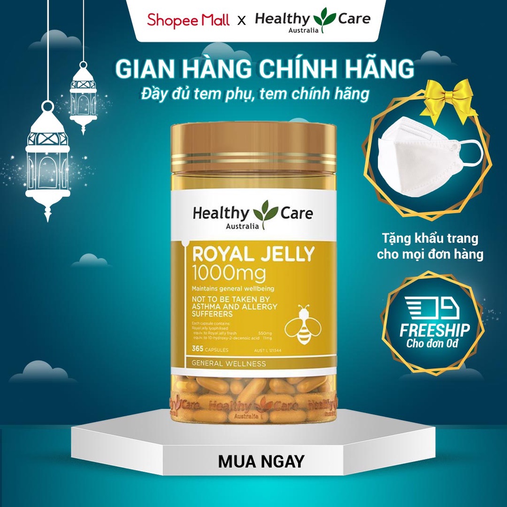 Healthy Care Royal Jelly Viên uống sữa ong chúa hỗ trợ làm đẹp da, làm chậm lão hóa 365 viên