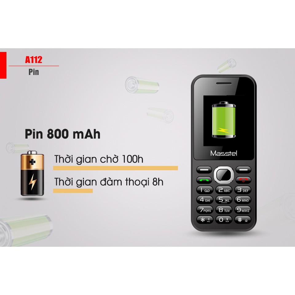 Điện thoại Masstel A112 màn hình màu, 2 sim, chữ to, phím dễ bấm đầy đủ sạc và hộp