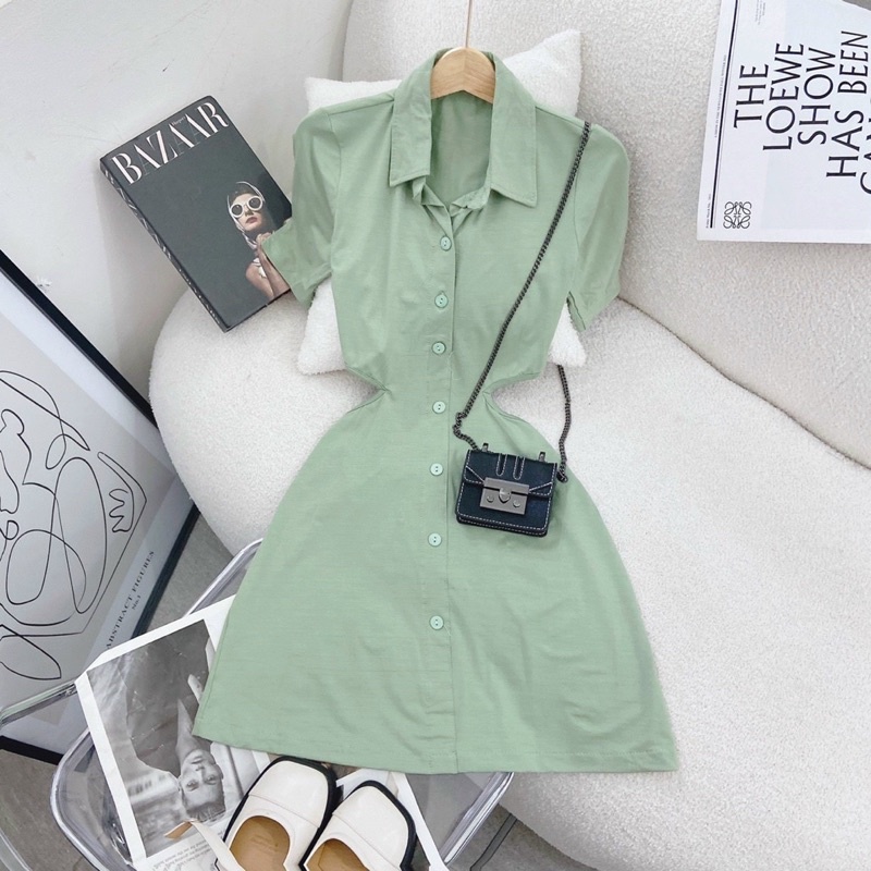 Đầm xanh polo cut out lưng năng động, quyến rũ