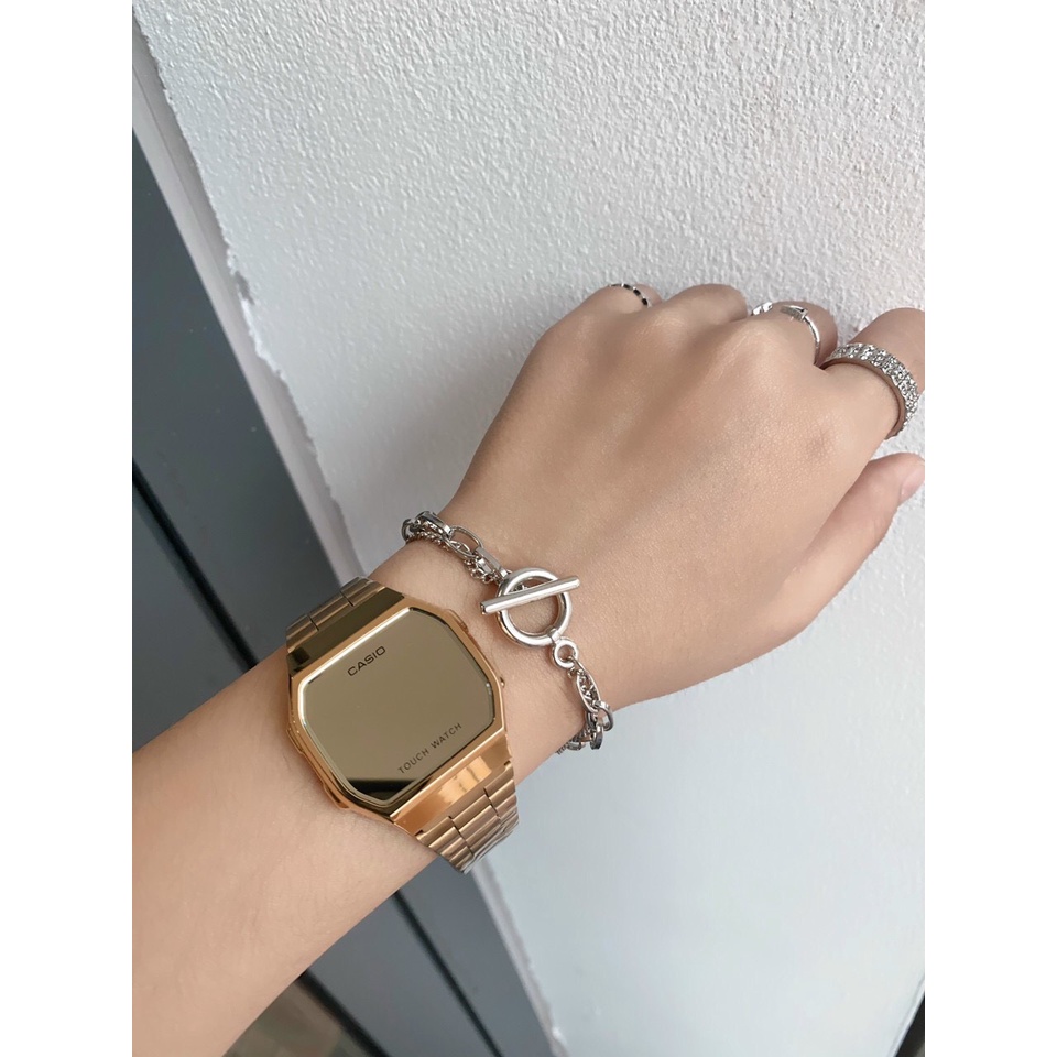 Đồng hồ nam, nữ CASIO Tráng gương LED cảm ứng cao cấp, dây thép