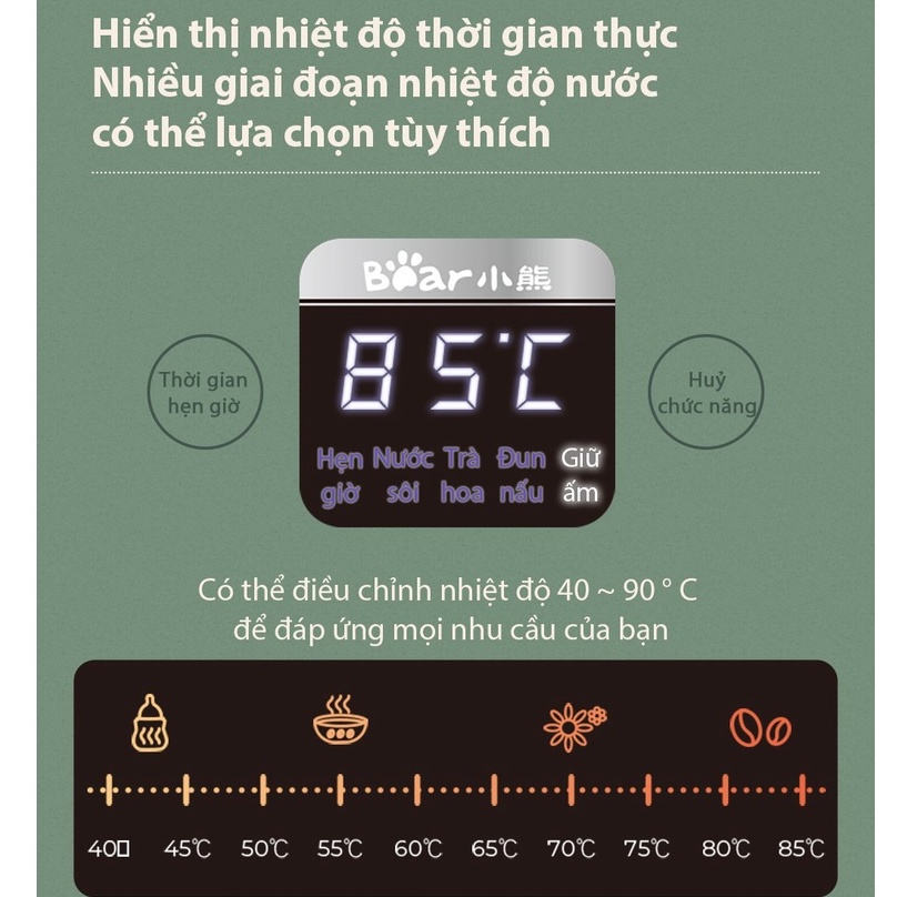 Bình pha trà đa chức năng Bear YSH-C08T1 - Hàng chính hãng - Bảo hành 18 tháng