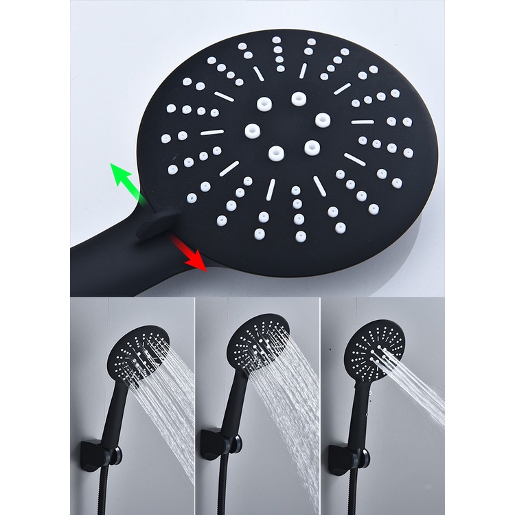 Vòi hoa sen nóng lạnh, bát sen mặt to 12cm nhựa ABS Màu Đen mặt xoay 3 chế độ nước- Dùng thay thế tay sen của bộ sen cây