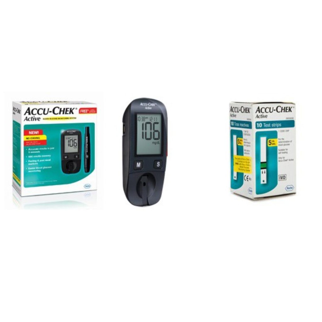 [Chính hãng] Hệ thống máy đo đường huyết Accu-Chek Active mmol/L Kèm Dụng cụ lấy máu Softclix, 10 kim, hộp 10 que