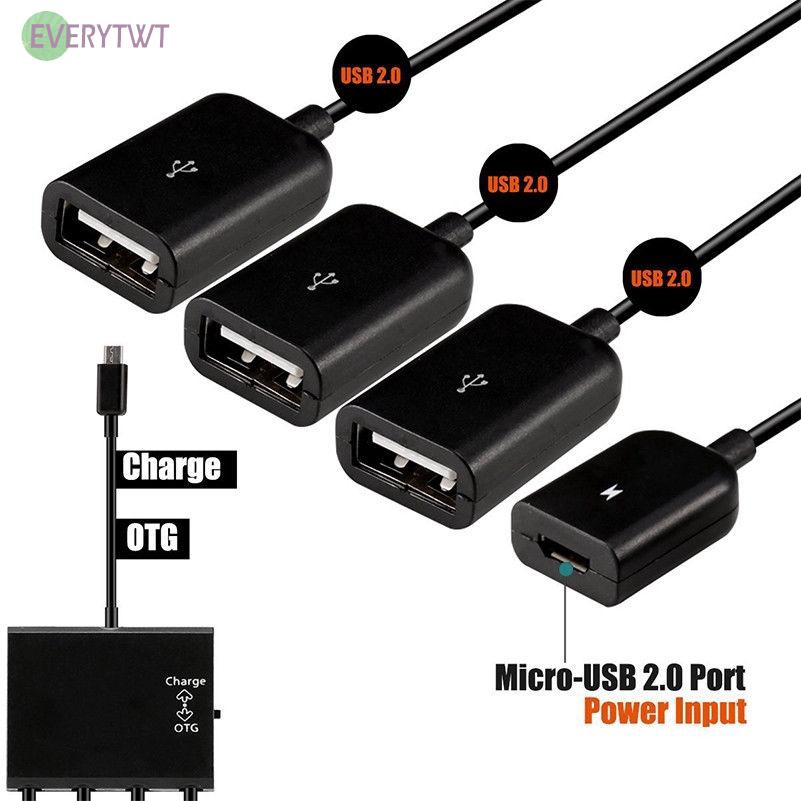 Micro USB HUB Power Adaptor 3-Port Charging Cable For Fire Stick For OTG Functio