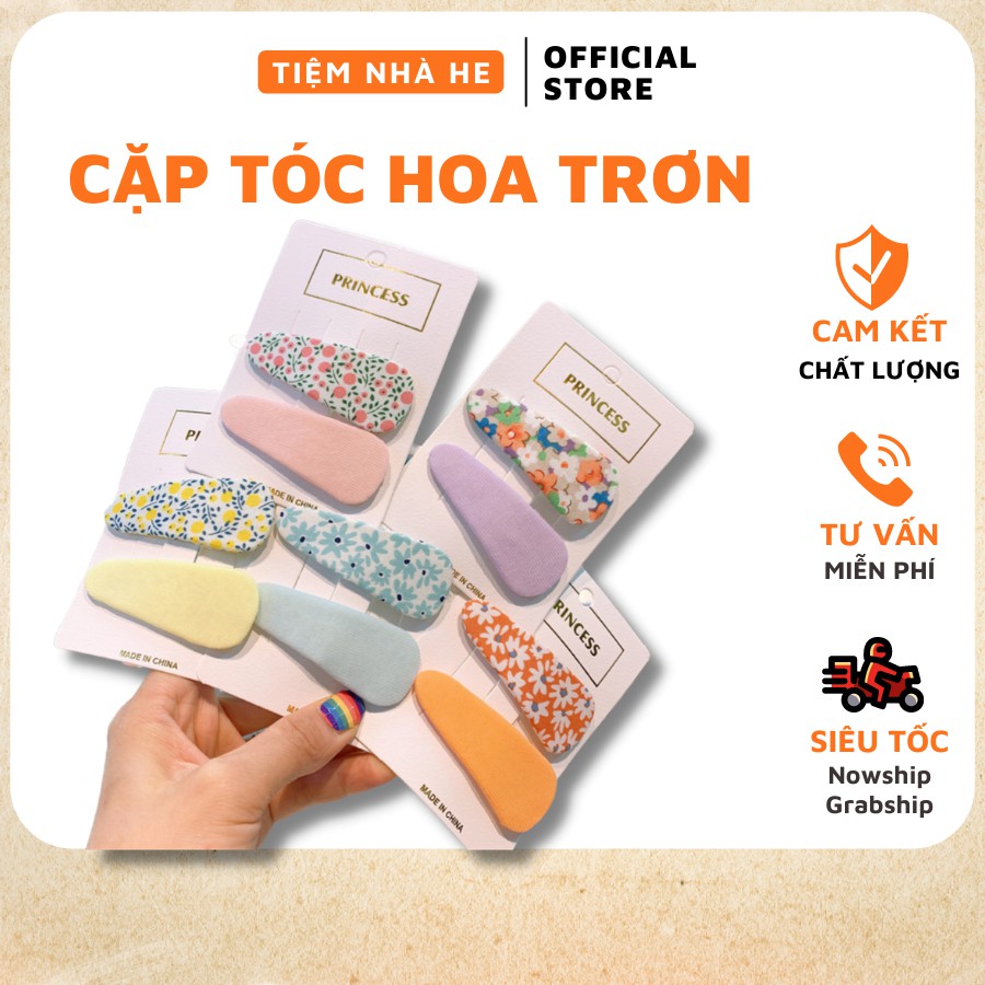 Set cặp mái kẹp tóc Hàn Quốc phong cách ulzzang kiểu dáng giọt nước phối màu hoa trơn dễ thương cho bé