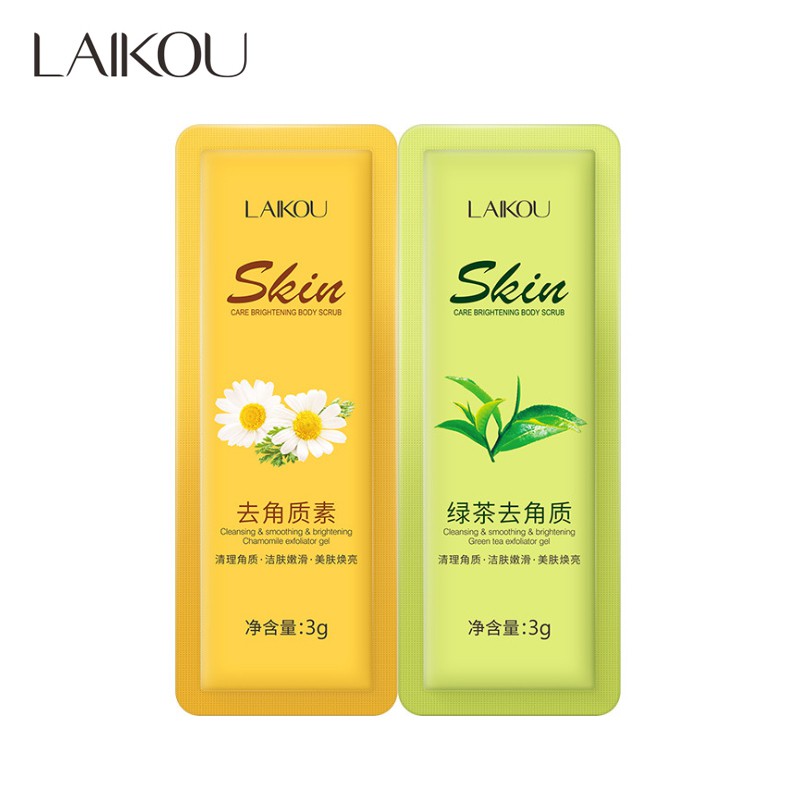 Set 2 gel tẩy tế bào chết da mặt Laikou tinh chất matcha và hoa cúc 2x3g