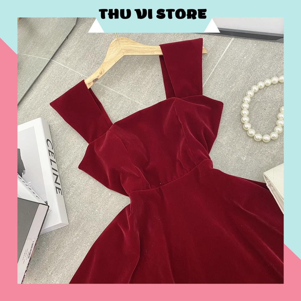 Váy Xòe Nữ, Đầm 2s Cánh Tiên Đỏ, Cổ Vuông Chất Nhung Nữ Tính, Quyến Rũ Siêu Tôn Dáng. | BigBuy360 - bigbuy360.vn
