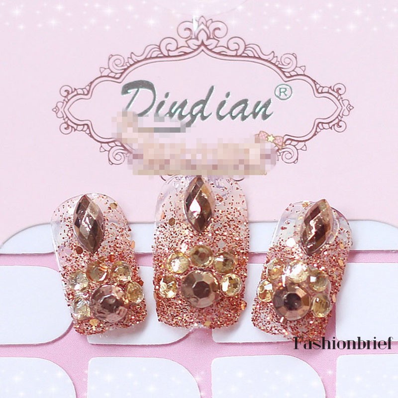 Set 24 móng tay giả đính đá lấp lánh sang trọng cho nữ