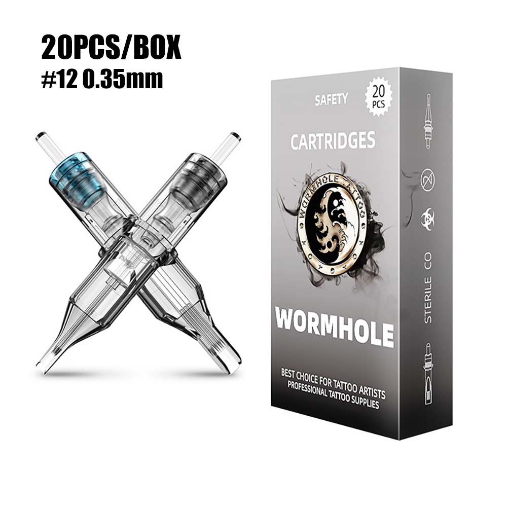 20 cái / hộp Kích thước # 12  RL / RS / RM / M1 Lỗ sâu đục màng mềm trong suốt Màng mềm silicone dùng một lần Silicone Tiệt trùng Hộp mực hình xăm kim cho Máy đổ bóng lót và Máy xoay hình xăm và Bút xăm và Máy xăm