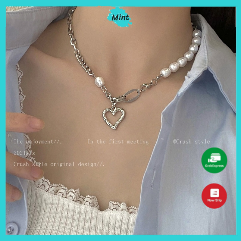 Dây Chuyền Nữ ❤️FREESHIP❤️  Ngọc Trai Nhân Tạo Bất Đối Xứng Hình Trái Tim Phong Cách Bohemian, Vòng Cổ Hàn Quốc