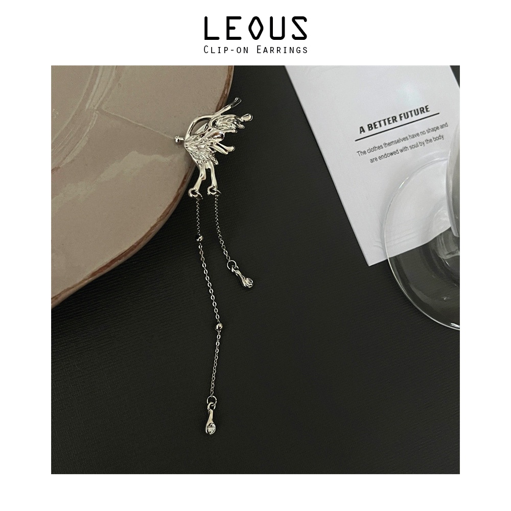 Khuyên tai kẹp vành một bên không bấm lỗ K019 bằng hợp kim mạ bạc hình cánh bướm dáng dài Leous Accessories