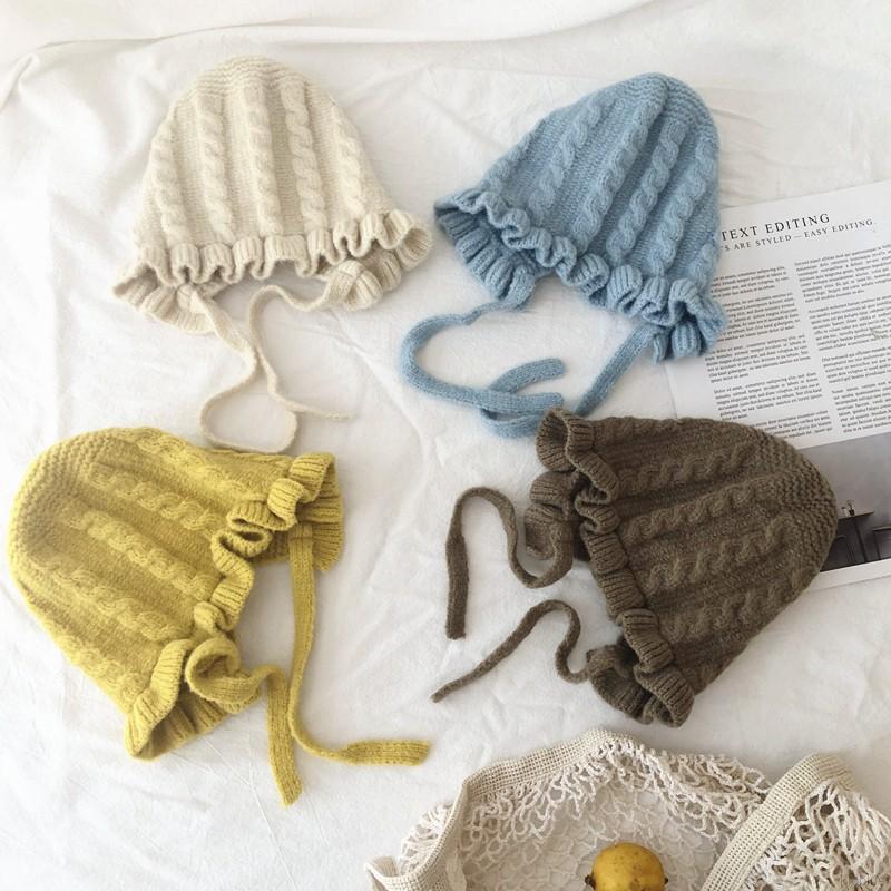 Mũ màu trơn thiết kế nhún bèo phong cách Hàn Quốc xinh xắn cho bé