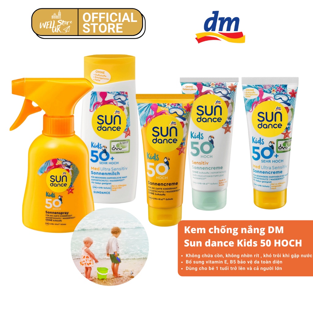 ĐỨC - Kem chống nắng cho bé DM Sundance Kids 50 Hoch Sonnencreme 100ml