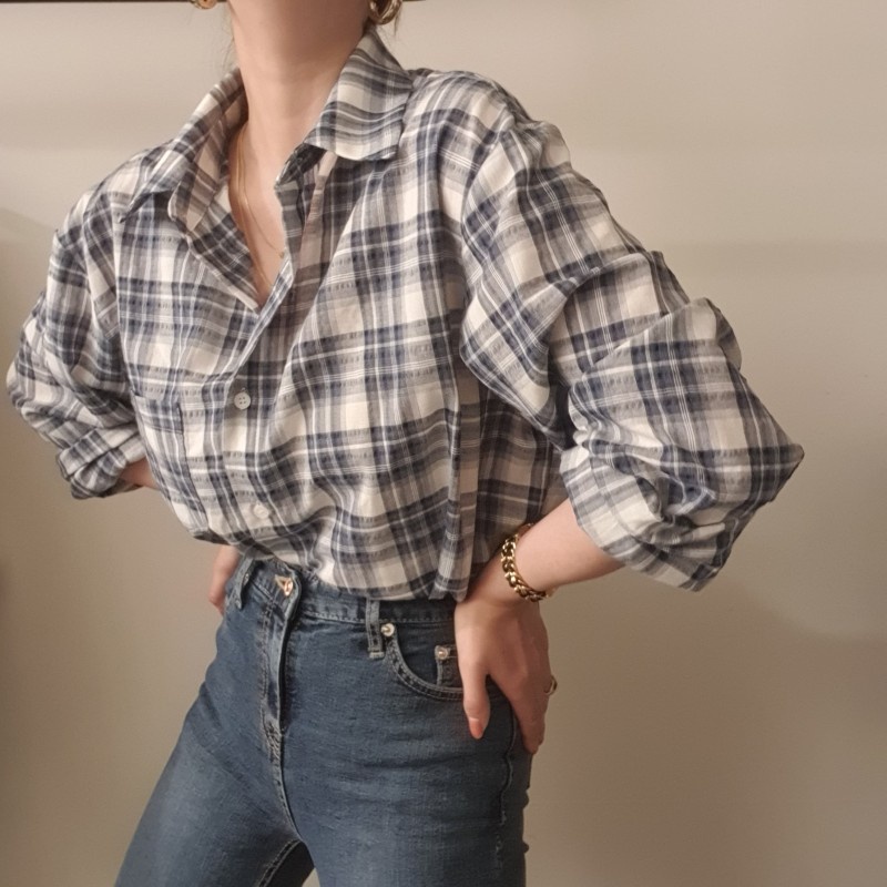 Áo sơ mi dài tay dáng rộng họa tiết kẻ sọc thời trang 46226