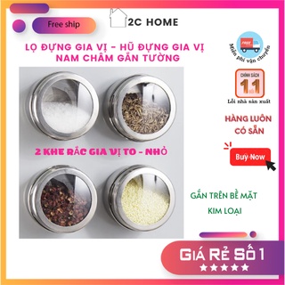 Lọ đựng gia vị Hũ đựng gia vị thuỷ tinh Hũ gia vị bằng thép không có nam châm gắn tường – 2C Home