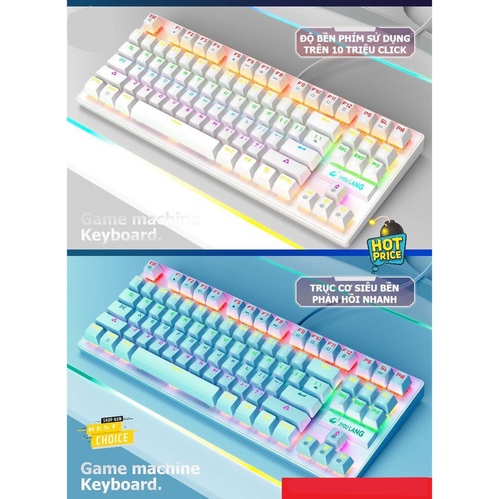Bàn phím cơ K2 Pro Crack bản nâng cấp 2022 ánh sáng cầu vòng 7 màu, 10 chế độ nháy dành cho máy tính, laptop