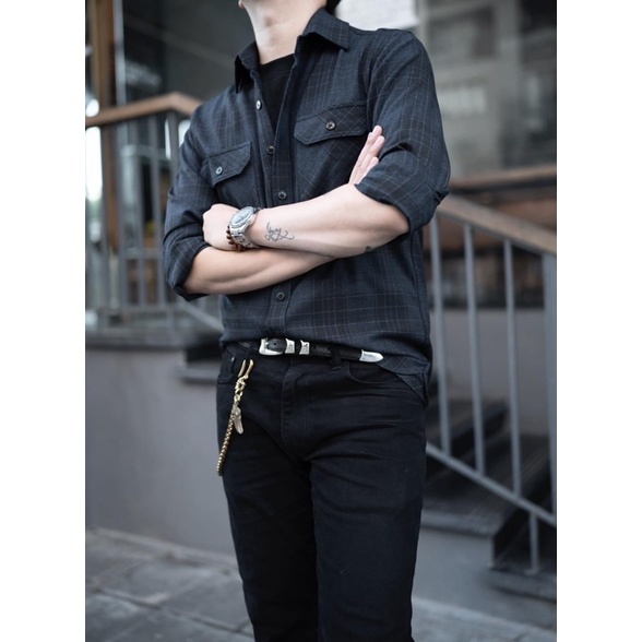Áo sơ mi kẻ nam 23Uhera Dark Blue Glen