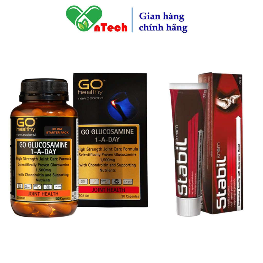 Viên uống xương khớp Go healthy Go Glucosamine 1 A Day 1500mg hộp 60 viên + tặng tuyp bôi giảm đau Aflofarm Stabil 75g