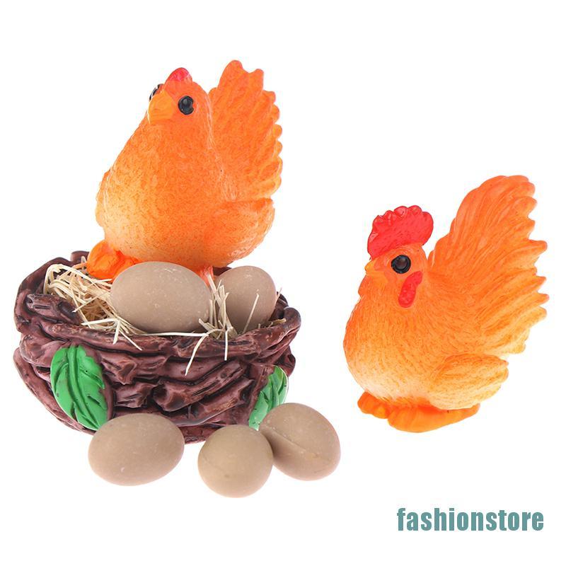 [fashionstore]1: 12 Doll House Miniature Mini Cock Hen Egg Nest Set Model Accessory Toys