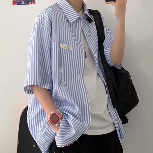 Áo Sơ Mi Tay Ngắn Họa Tiết Sọc Thời Trang Hàn Quốc Sành Điệu Cho Nam