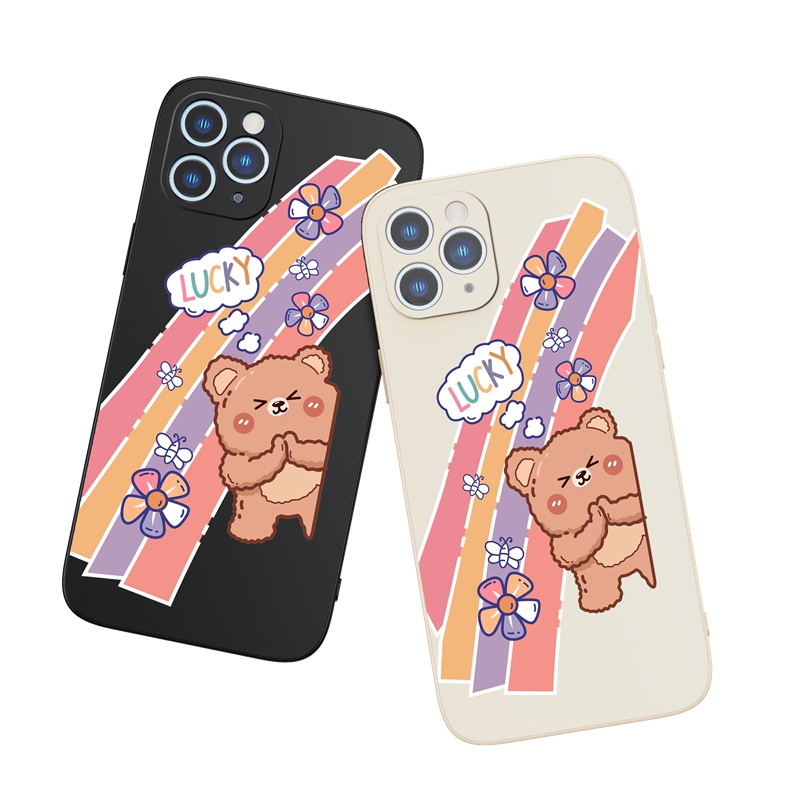 Ốp lưng iphone Ốp điện thoại SUNTAIHO silicone dẻo họa tiết gấu may mắn cho iPhone 13 12 11 Pro Max X XR XS Max 7 8 Plus 12Mini 13Mini