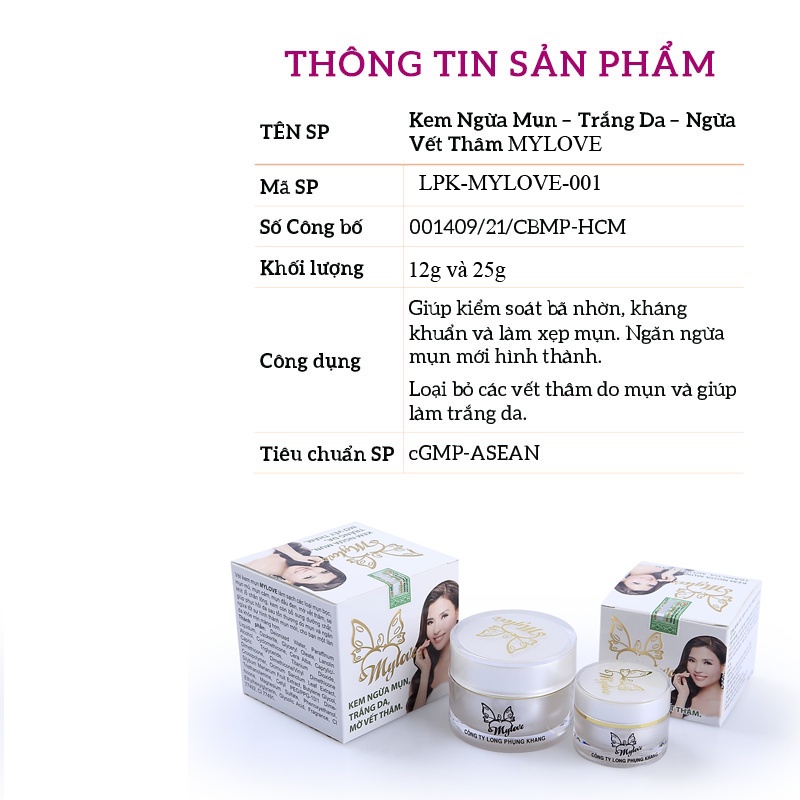 Kem ngừa mụn - Trắng da - Ngừa vết thâm MyLove chính hãng Long Phụng Khang