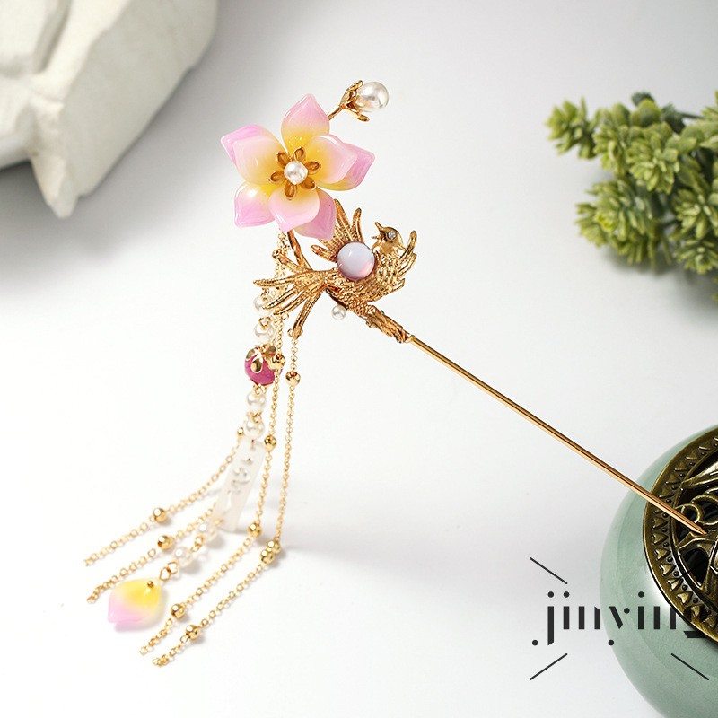 GETNOIVAS Trâm cài tóc dây tua cổ trang gắn đá ngọc trai xinh xắn hợp thời trang