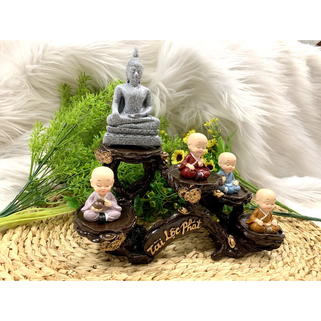 Full Set Phật Đá cùng các chú tiểu Tịnh Tâm tọa đế Tài Lộc Phát