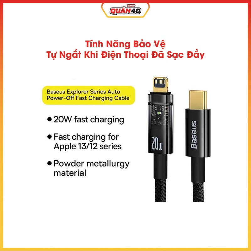 Cáp Sạc Nhanh Baseus Explorer 20W Tự Ngắt Gen2  - Hàng Chính Hãng